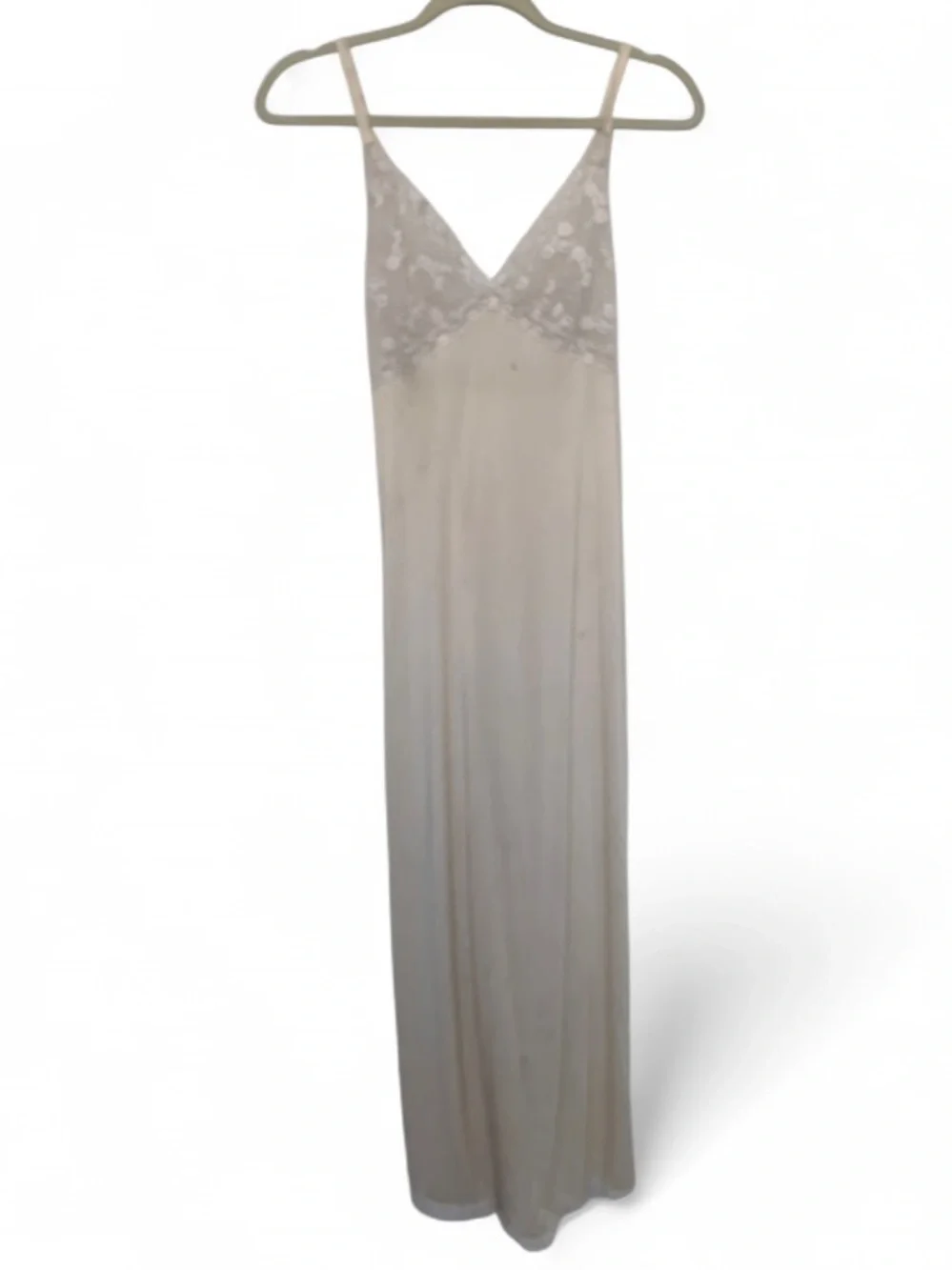 Vintage Sheer Lace-Top Slip Maxi Nightgown in Cream